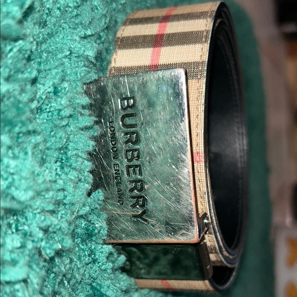Burberry Beige Check Belt with Silver Buckle